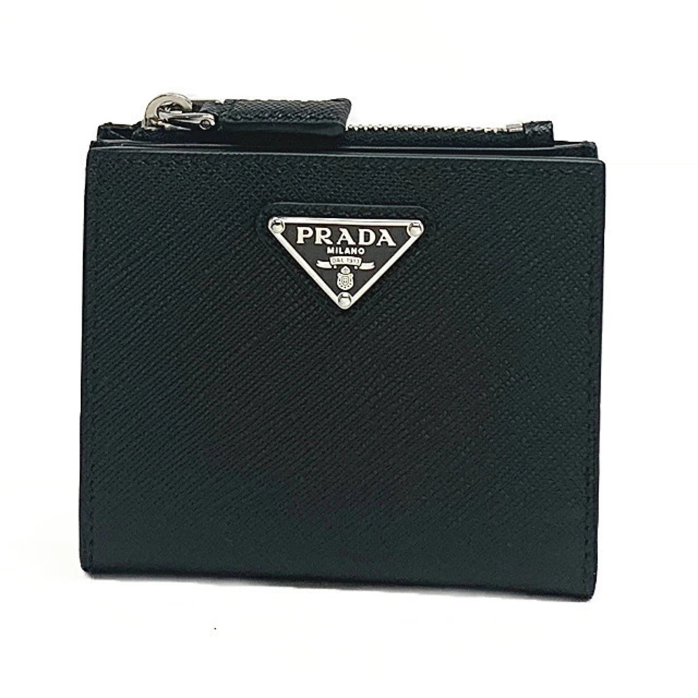 Prada Bifold Wallet Compact Saffiano Triang Qhh Nero Black